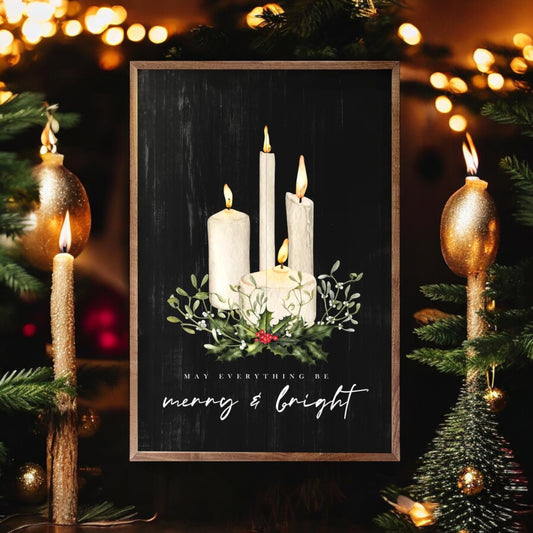 Christmas Merry And Bright Candles Artwork (Black)