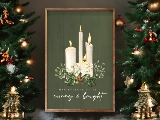 Christmas Merry And Bright Candles Artwork (Green)