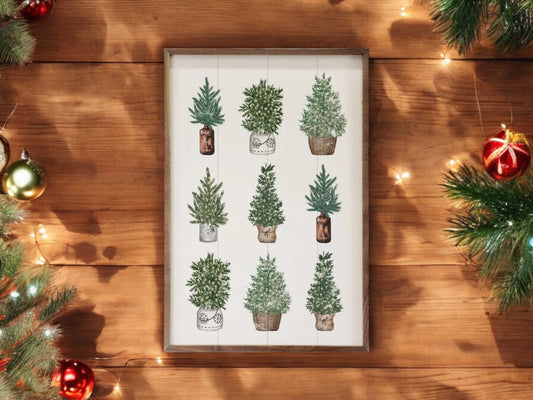 Christmas Nine Pots With Christmas Trees Artwork