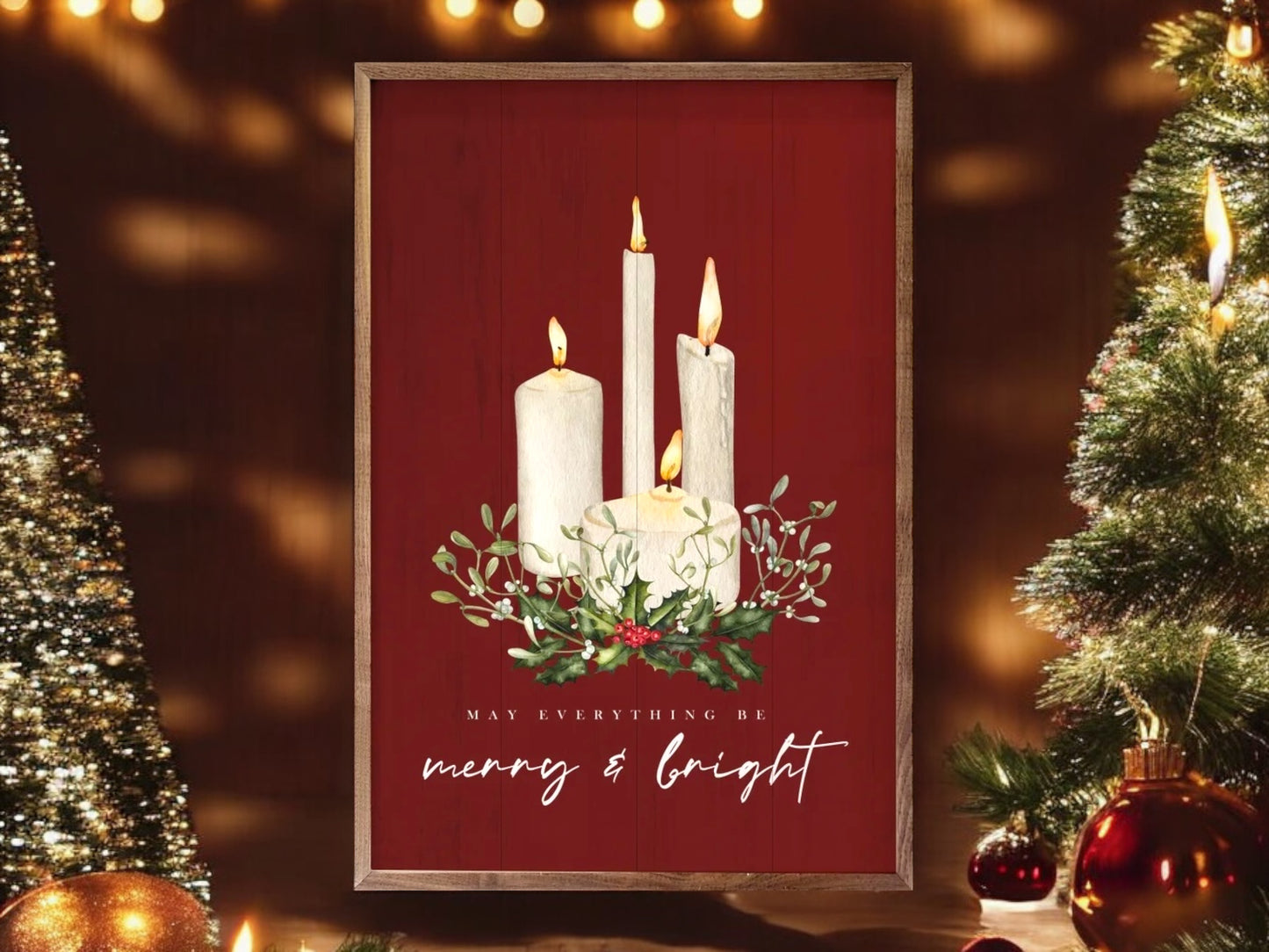 Christmas Merry And Bright Candles Artwork (Red)